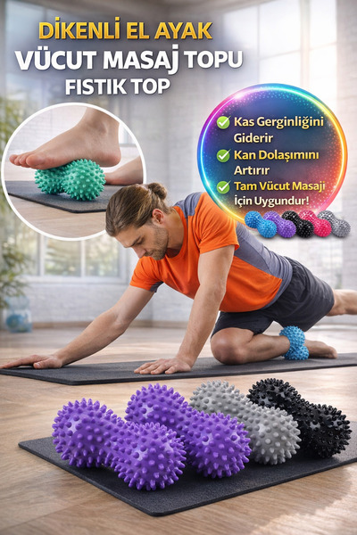 TOYFEST 1 Adet Dikenli Masaj Topu Fıstık Roller Ayak Sırt Boyun Kas Gevşetici...