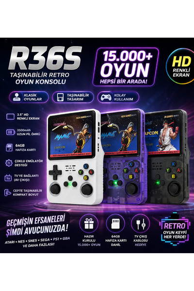 asfteknoloji R36S 15.000 Oyunlu Orijinal Çift Çekirdek 64gb