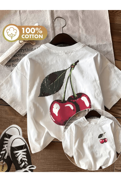 gencerco Μπλουζάκι Premium Oversize με στάμπα καρτούν με κεράσια και πράσινα ...