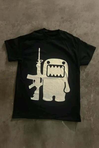 BALİNA Μαύρο Domo Kun Gun Y2K Unisex T-Shirt THE SOLO