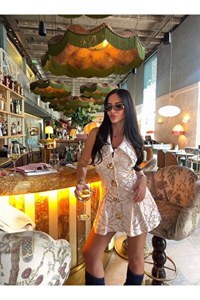 İambabydesign Vintage Yaka Çiçek Kabartmalı elbise