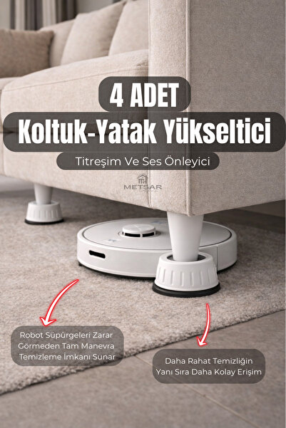Metsar Home Beyaz 4 Adet Koltuk Yükseltici Robot Süpürge Uyumlu Titreşim Önle...
