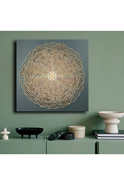 OEM Tablou decorativ Re-Bloom, pânză/lemn, auriu/gri, 70 x 70 cm
