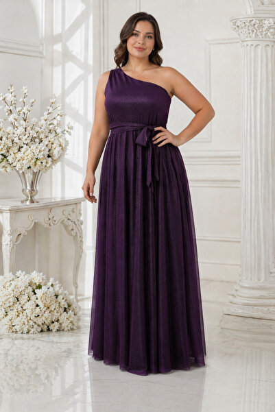 IŞILTI Γυναικείο μάξι βραδινό φόρεμα μωβ, με λεπτομέρεια από γκλίτερ στον ένα...