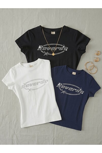 NİCE 3-Piece Women's Reserve Written Stone Printed - Lycra Short Sleeve Body ...