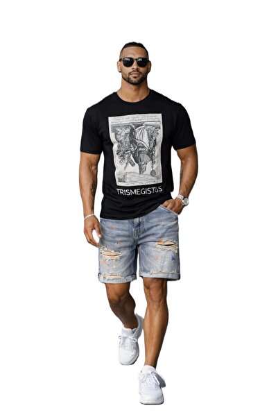 Casa Shop Tricou negru pentru bărbați – Trismegistus, Croială normală, Aspect...
