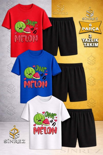 SİNREZ Tricou pentru copii KARPUZ ONE MELON YAZILI imprimat cu gâtul rotund, ...