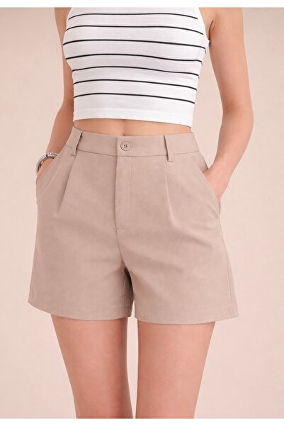 polle Women's Stone Pleated Shorts with Elastic Back