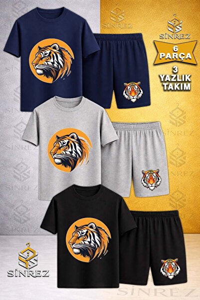 SİNREZ Tricou din 3 piese cu imprimeu CIRCULUL CAPUL TIGRU pentru copii - Set...