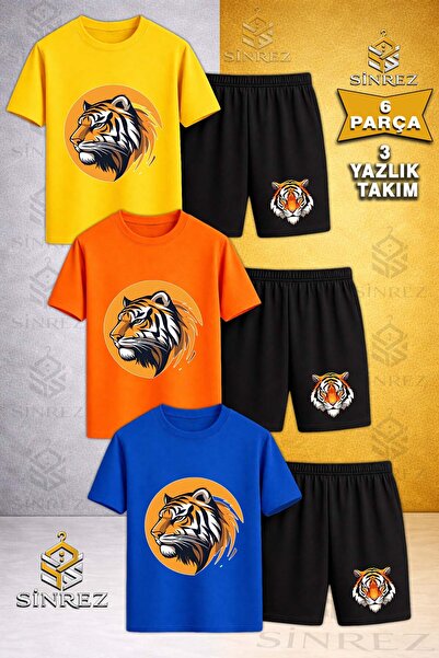 SİNREZ Tricou din 3 piese cu imprimeu CIRCULUL CAPUL TIGRU pentru copii - Set...