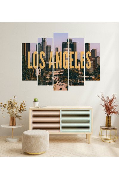 tablomaxtbx 5 Parça Los Angeles Şehir Manzarası Skyline Estetik Dekoratif MDF...
