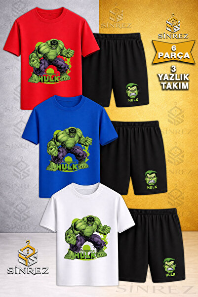 SİNREZ Tricou din 3 piese pentru copii HULK EL SANKAN GREEN CANVAS cu imprime...