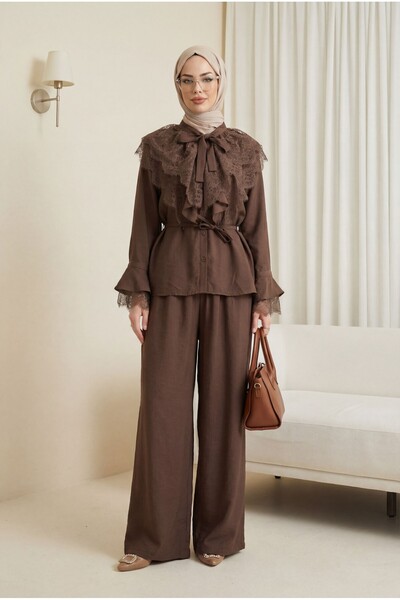 Modamorfo Σετ Cupra με παντελόνι με δαντέλα και βολάν, με δεμένο γιακά και ζώ...