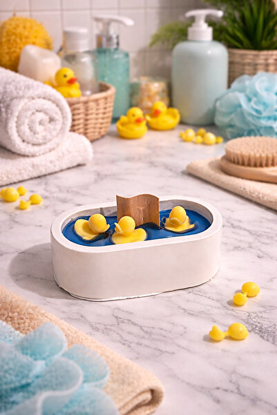 SheFlorea Banyo Temalı Ördek Figürlü Dekoratif Mum El Yapımı Jel Mum Küvet Ta...