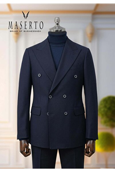 Erkek Slim Fit Lacivert Kruvaze Takım Elbise