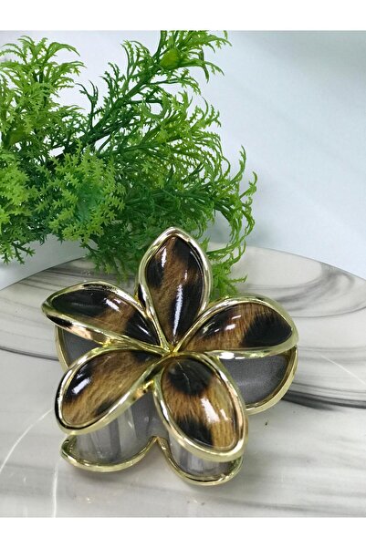 VLDORO Modern & Şık: Leopar Desenli Gold Çerçeveli Lotus Çiçeği Mandal Toka