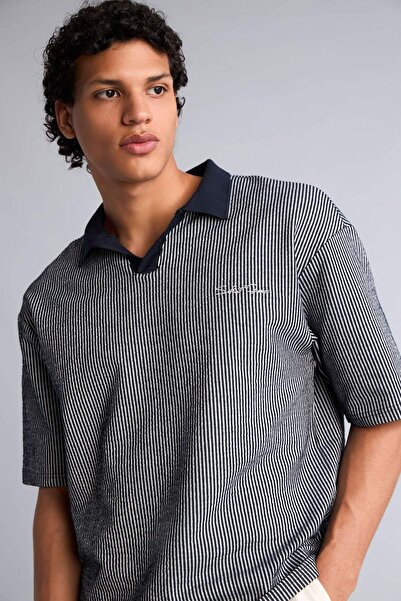 DeFacto Textured Boxy Fit Polo T-Shirt F8351Ax26Sm