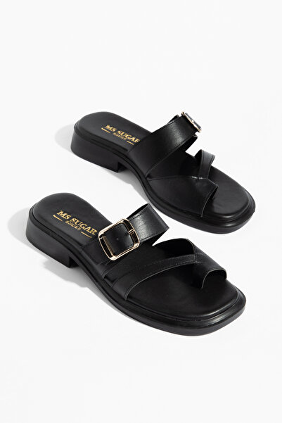 MS SUGAR SHOES Papuci de damă minimaliști din piele intoarsa cu cataramă aurie