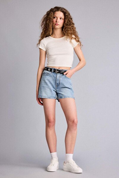 DeFacto Εφαρμοστό μπλουζάκι με λαιμόκοψη Ριμπ πλέξη και κοντά μανίκια E0288AX...