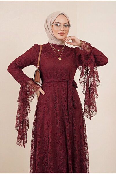 Modamorfo Φόρεμα με λουλουδάτο σχέδιο, δαντέλα γκιπούρ, μανίκια με βολάν, ζών...