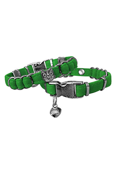 colezium طوق قطط مخملي برأس قطة 20-32 سم أخضر