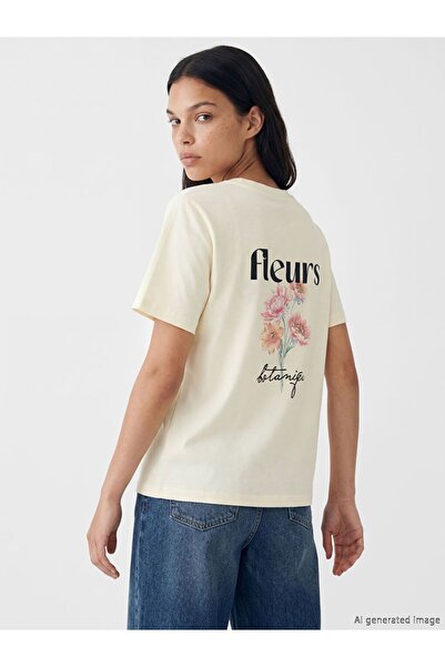 LC Waikiki Γυναικείο μπλουζάκι με στάμπα LCW Vision Crew Neck