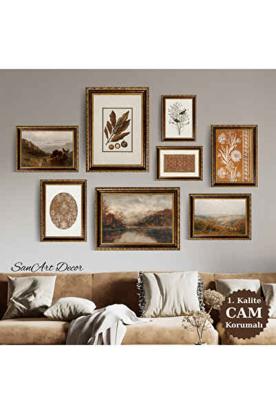 Sanart Yağlı Boya Tablo Seti, CAMLI Vintage Tablo, 8 Parça Çerçeveli Tablo, S...