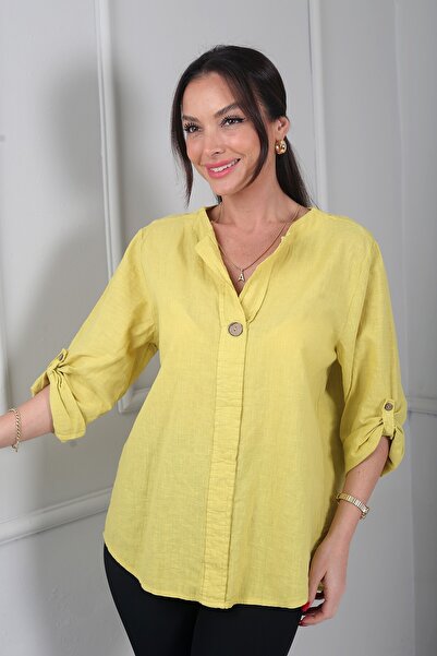 By Saygı Γυναικεία μπλούζα με λεπτομέρειες στα κουμπιά, ιταλική βαμβακερή, ov...