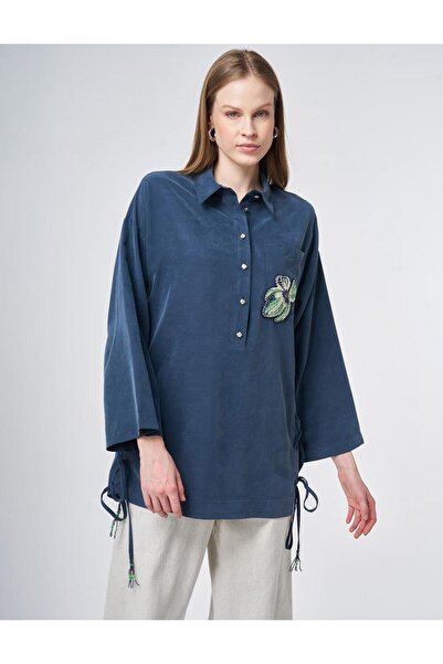 KYR Bead Embroidered Modal Tunic Dark Navy Blue