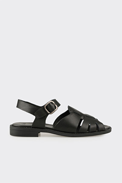Elle Shoes Siyah Deri Kadın Sandalet