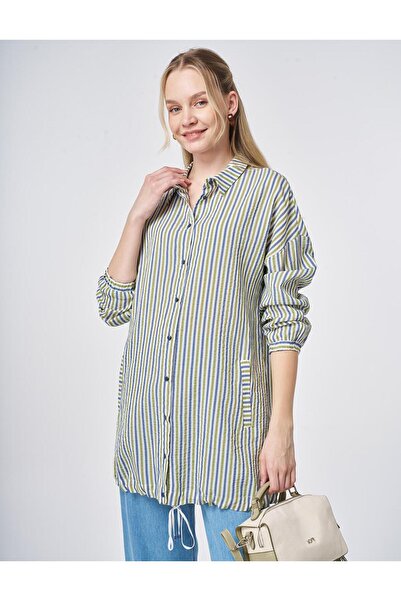KYR Stripe Pattern Viscose Blouse Matcha Green
