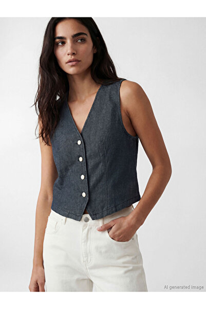 LC Waikiki Nevavm V-Neck Women's Jean Vest with a Difference