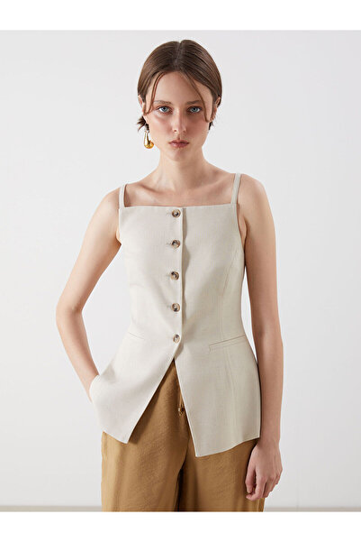 LC Waikiki Nevavm with a Difference Lcw Vision Beige Square Collar Linen Blen...