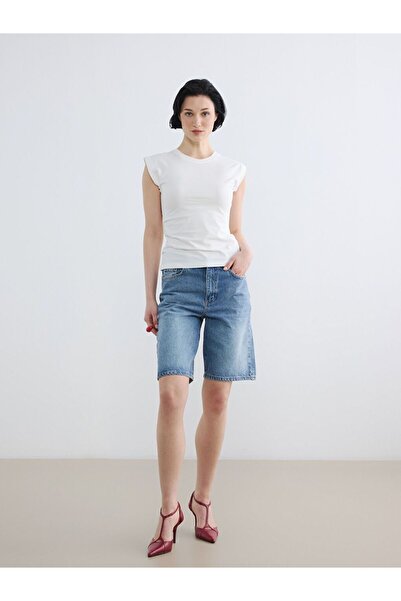 LC Waikiki LCW Jeans Pantaloni scurți de damă cu talie înaltă, croială Bermuda
