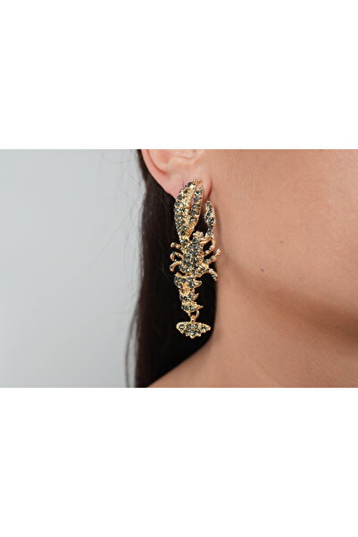 Luxury Gold Taşlı Istakoz Küpe