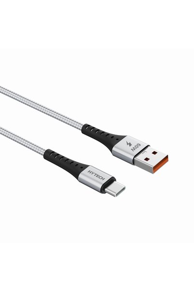 Hytech Hy-X431 1M 3A Type-C Örgülü Silver Gri Data + Şarj Kablosu