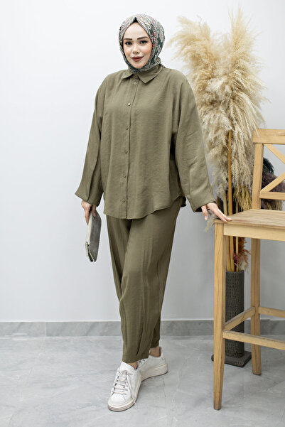 Tesettür Dünyası Υπερμεγέθη Σετ Δύο Τεμαχίων TSD260190 Χακί