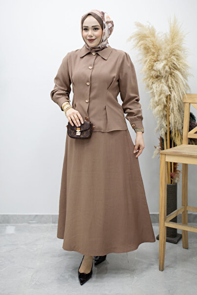 Tesettür Dünyası Σετ φούστας με λεπτομέρεια με κουμπιά και κούμπωμα TSD260188...