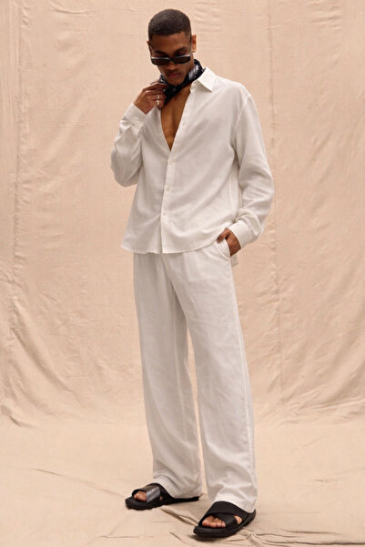 COOL TARZ Ανδρικό Σετ Παντελόνι και Πουκάμισο από Ύφασμα Tencel σε Λευκό Χρώμ...