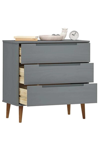 vidaxl Συρταριέρα MOLDE Γκρι 80 x 40 x 80 εκ. από Μασίφ Ξύλο Πεύκου