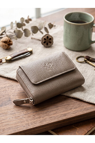 DEERDERİ Γυναικείο πορτοφόλι από γνήσιο δέρμα με φερμουάρ Grand Model, δώρο γ...