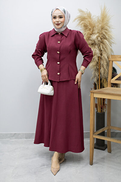 Tesettür Dünyası Σετ φούστας με λεπτομέρεια κούμπωμα στο κουμπί TSD260188 Δαμ...