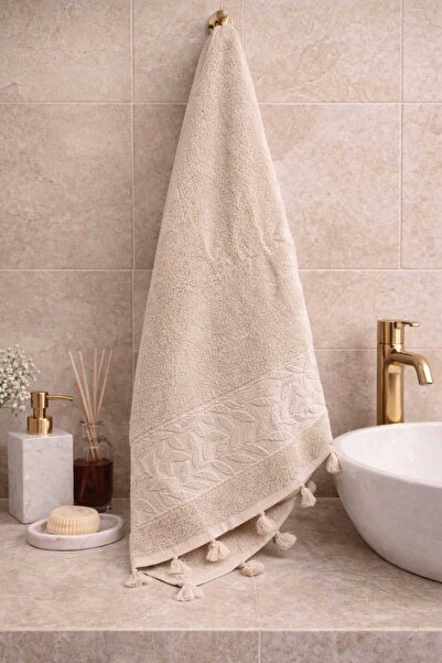 Nuşa Πετσέτα με σχέδιο φύλλων και κρόσσια, 100% βαμβάκι, 70x140