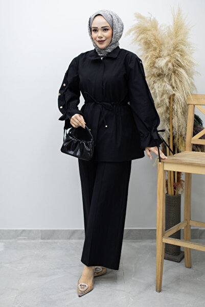 Tesettür Dünyası Λεπτομερές Σετ με Κουμπιά και Λαβές TSD260183 Μαύρο
