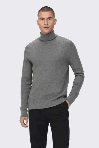 Only & Sons Onsphil Reg 12 Struc Roll Neck Knit Noos Ανδρικό Γκρι Πουλόβερ - ...