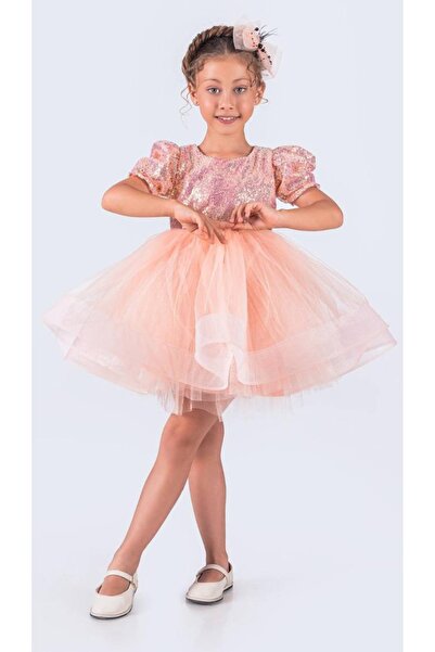 RAPAPA Rochie tutu cu paiete somon pentru fete 2li-1701S