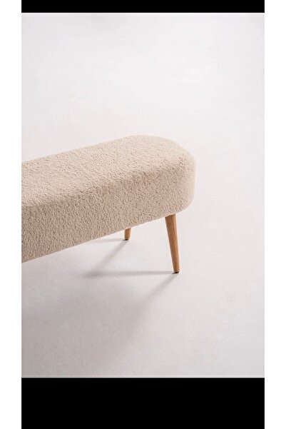 GÜLEŞ HOME LUNA Retro Ahşap Ayaklı Geniş Oturum Alanlı Ovel Bench Puf beyaz