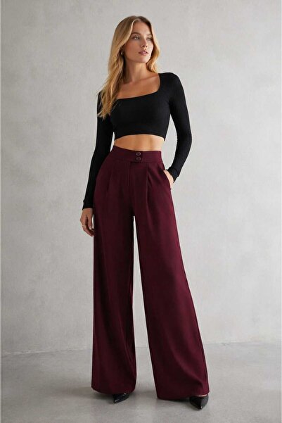 Combout Women's Double Button Stretchy Palazzo Pants
