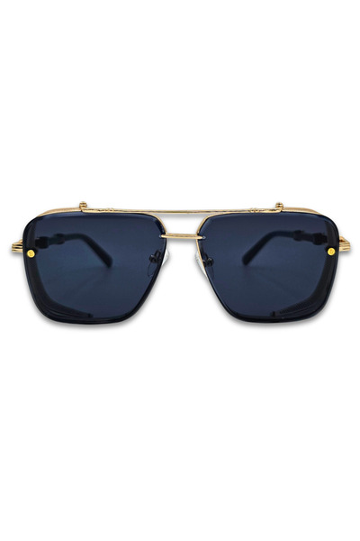 Matteo Ferari Ανδρικά γυαλιά ηλίου με χρυσό σκελετό, μαύρους φακούς και προστ...