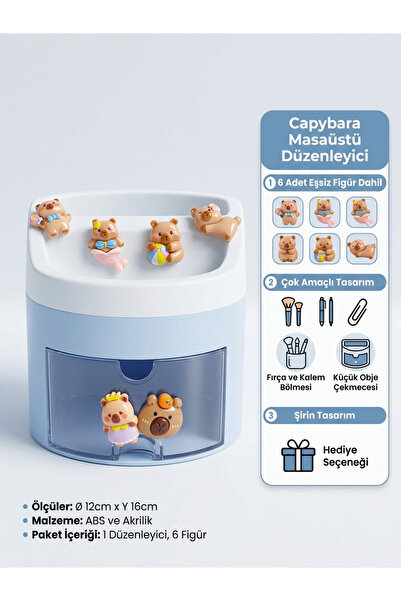 Libra Capybara Figürlü Masaüstü Düzenleyici Organizer - 6 Parça Aksesuarlı Şe...
